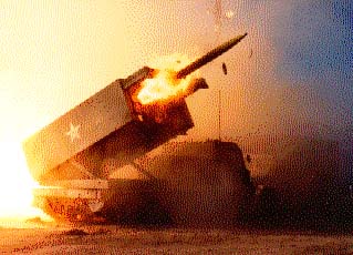 Launch of MLRS rocket from M270